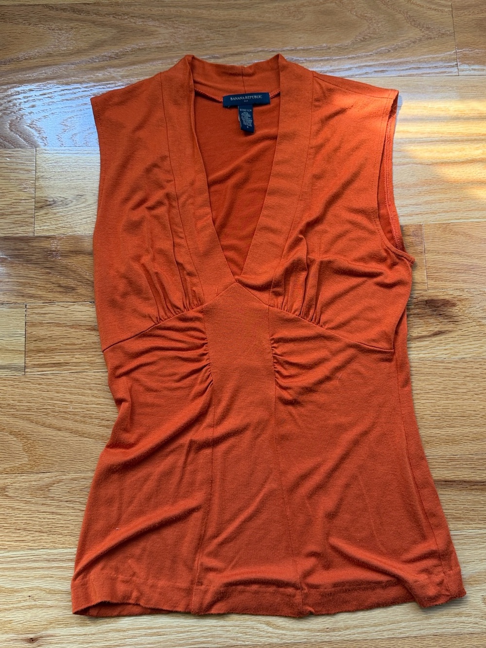 Banana Republic Sleeveless V-Neck Ruched Tank - Orange-S